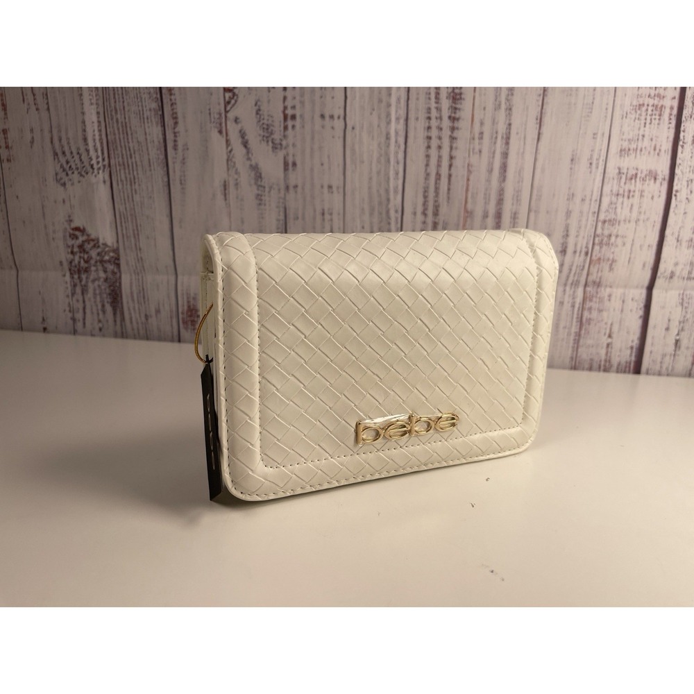 Bebe Taffy Small Crossbody Purse White Off Gold Chain Strap New